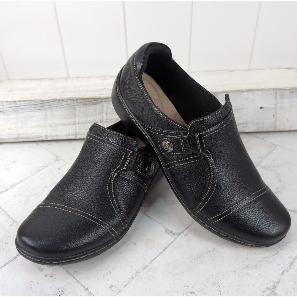 Clarks Cora Poppy Black Leather Loafers Comfort Shoes Loafers Women’s 9